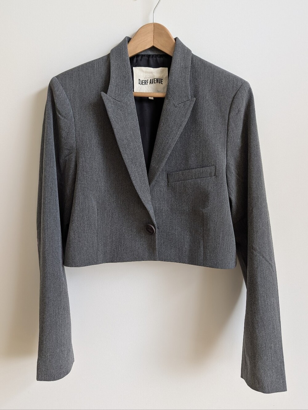 Djerf Avenue Small Cropped Grey Single Button Blazer Jacket Made In Portugal
